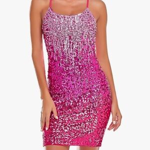 Hit pink ombré sequin dress. Brand new.